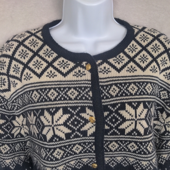 Crystal Kobe Cardigan Sweater Women Large Blue Fair Isle Vtg Preppy Old Money - Picture 10 of 11
